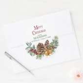 Pine Cone Jingle Bells Kerstmis retour adres Ronde Sticker (Envelop)