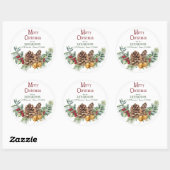 Pine Cone Jingle Bells Kerstmis retour adres Ronde Sticker (Vel)