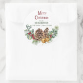 Pine Cone Jingle Bells Kerstmis retour adres Ronde Sticker (Tas)