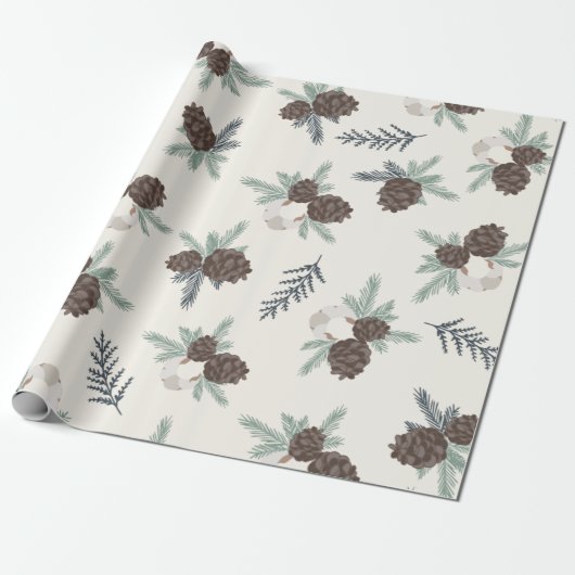 Pine Cone Kerstfeestdag Greenery Cadeaupapier (Uitgerold)