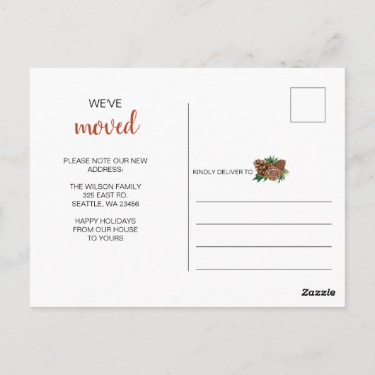 Pine Cone Krans We hebben Verplaatst Vakantie Aank Briefkaart (Achterkant)