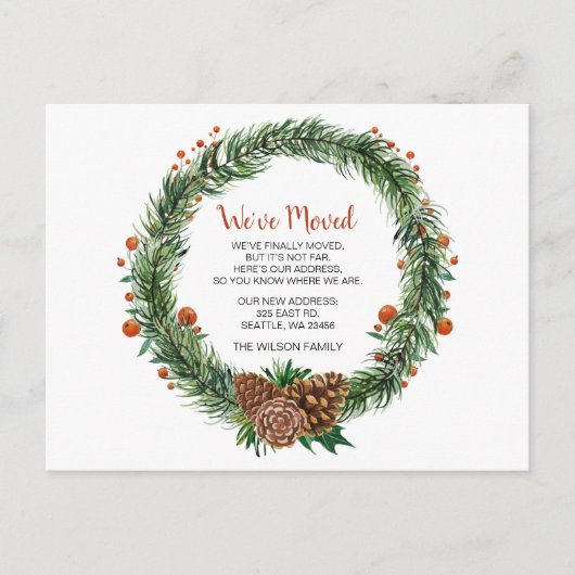 Pine Cone Krans We hebben Verplaatst Vakantie Aank Briefkaart (Voorkant)