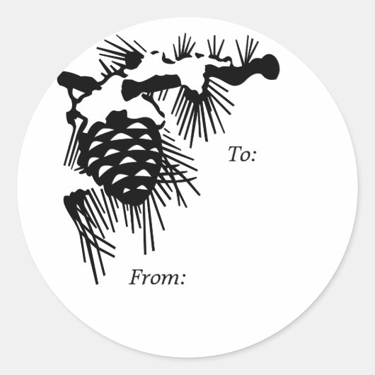 Pine Cone-Label met kerstcadeaus Ronde Sticker (Voorkant)
