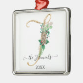 Pine Cone Monogram J Gold Glitter Holly Christmas Metalen Ornament (Links)