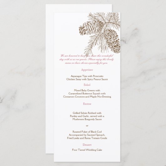 Pine Cone Natuur Bruiloft Menu (Voorkant / Achterkant)