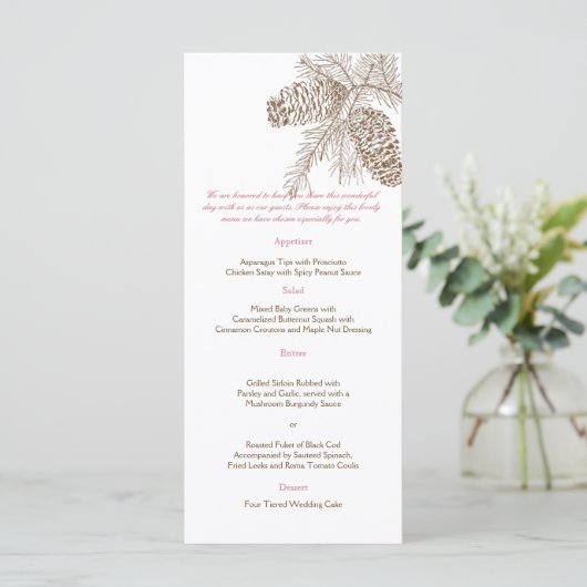 Pine Cone Natuur Bruiloft Menu (Staand voorkant)