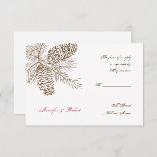 Pine Cone Natuur Bruiloft Reactie Kaart (Voorkant / Achterkant)