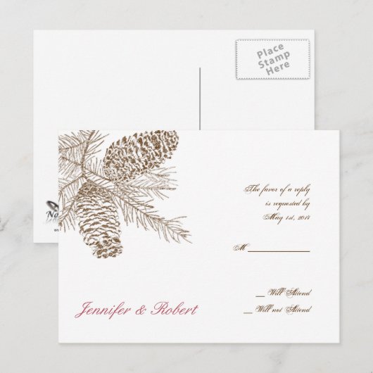 Pine Cone Natuur Bruiloft RSVP Briefkaart (Voorkant / Achterkant)