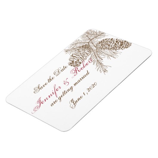 Pine Cone Natuur Bruiloft Save the Date Magneet (Linkerzijde)