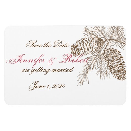 Pine Cone Natuur Bruiloft Save the Date Magneet (Horizontaal)