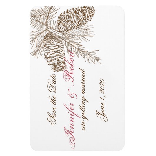 Pine Cone Natuur Bruiloft Save the Date Magneet (Verticaal)