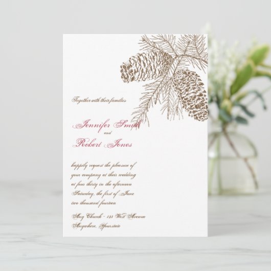 Pine Cone Natuur bruiloft uitnodiging (Staand voorkant)