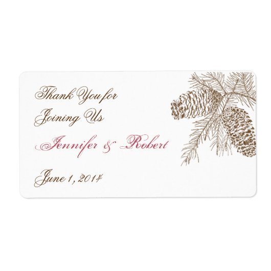 Pine Cone Natuur Bruiloft Water Flesetiket Etiket (Voorkant)