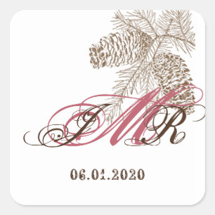 Pine Cone Natuur Monogram Sticker