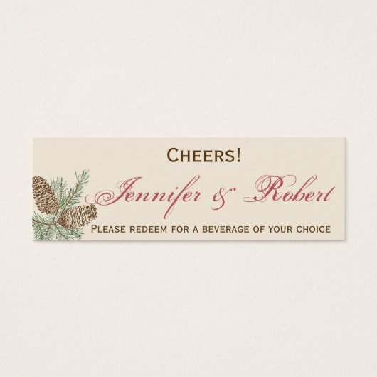 Pine Cone Natuur op Cream Drink Ticket Mini Visitekaartjes (Voorkant)