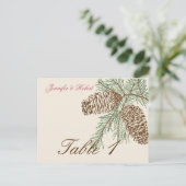 Pine Cone Natuur op Cream Trouwtafel Nummer Briefkaart (Staand voorkant)