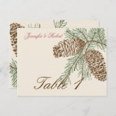 Pine Cone Natuur op Cream Trouwtafel Nummer Briefkaart (Voorkant / Achterkant)