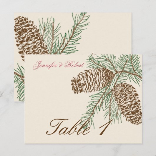 Pine Cone Natuur op Cream Trouwtafel Nummer Briefkaart (Voorkant / Achterkant)