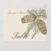 Pine Cone Natuur op Cream Trouwtafel Nummer Briefkaart (Voorkant)