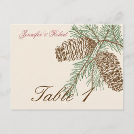 Pine Cone Natuur op Cream Trouwtafel Nummer Briefkaart