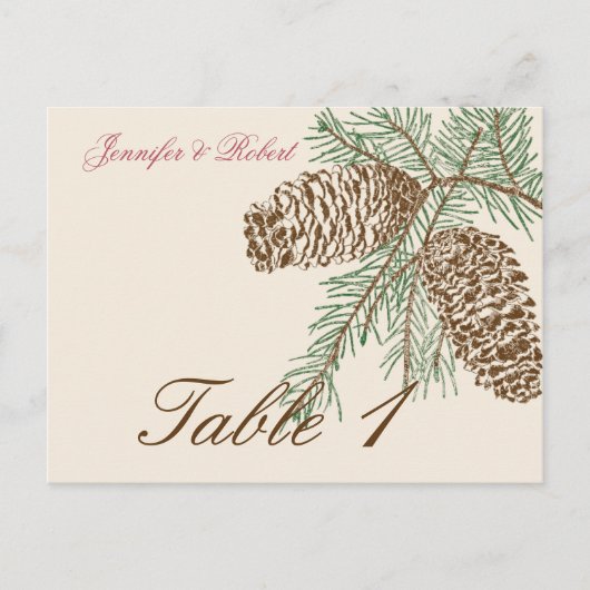 Pine Cone Natuur op Cream Trouwtafel Nummer Briefkaart (Voorkant)