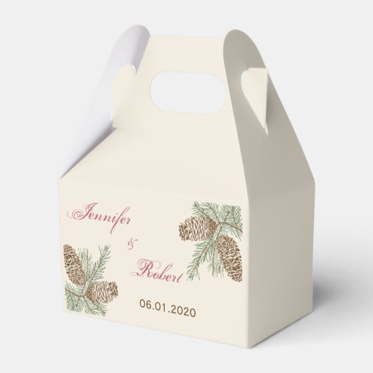 Pine Cone Natuur op Cream Wedding Favor Box Bedankdoosjes (Voorkant Zijde)