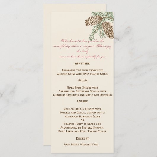 Pine Cone Natuur op Cream Wedding Menu (Voorkant / Achterkant)