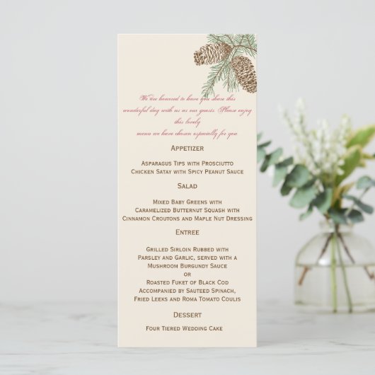 Pine Cone Natuur op Cream Wedding Menu (Staand voorkant)