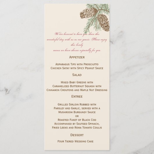 Pine Cone Natuur op Cream Wedding Menu (Voorkant)