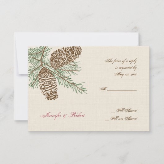 Pine Cone Natuur op Cream Wedding Response Kaart (Voorkant)