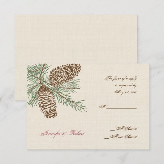 Pine Cone Natuur op Cream Wedding Response Kaart (Voorkant / Achterkant)