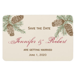 Pine Cone Natuur op Cream Wedding Save the Date Magneet