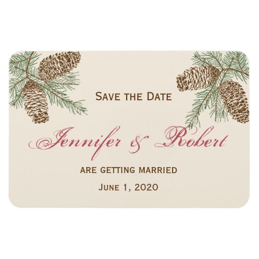 Pine Cone Natuur op Cream Wedding Save the Date Magneet (Horizontaal)