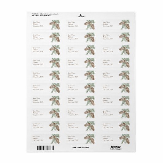 Pine Cone Natuur op witte bruiloft retouradres Etiket (Full Sheet)