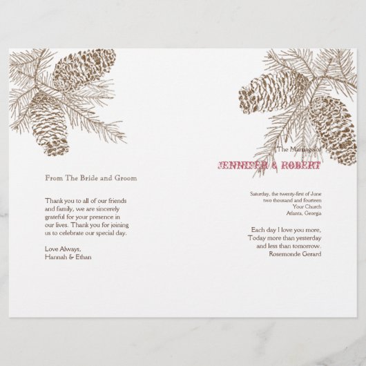 Pine Cone Natuur Wedding Programme (Voorkant)