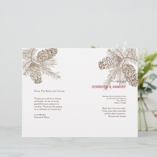 Pine Cone Natuur Wedding Programme (Staand voorkant)