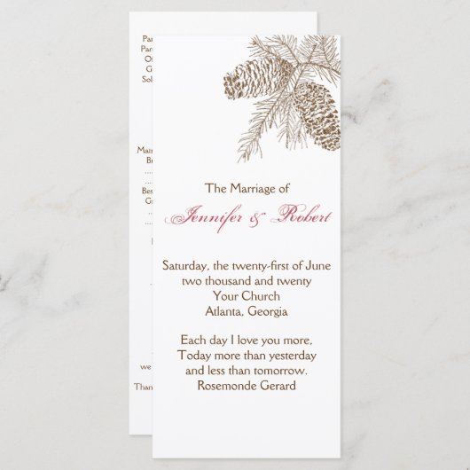 Pine Cone Natuur Wedding Programme Programmakaart (Voorkant / Achterkant)