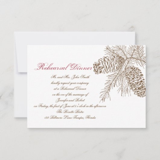 Pine Cone Natuur Wedding Rehearsal Kaart (Voorkant)