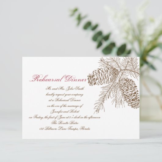 Pine Cone Natuur Wedding Rehearsal Kaart (Staand voorkant)