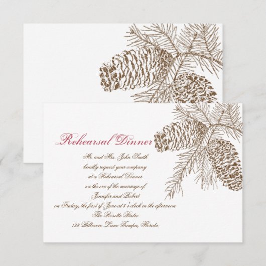 Pine Cone Natuur Wedding Rehearsal Kaart (Voorkant / Achterkant)