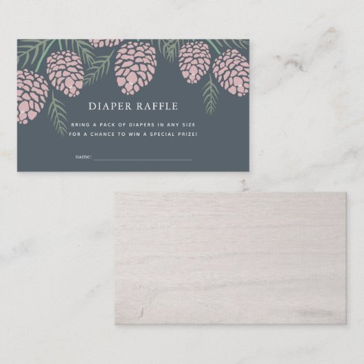 Pine Cone Navy Baby shower Luier Raffle Ticket Informatiekaartje (Voorkant / Achterkant)