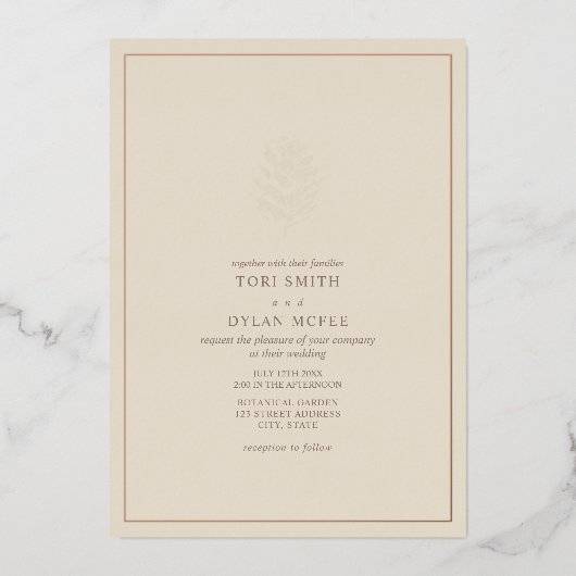 Pine Cone Off White Wedding Folie Invitation Folie Uitnodiging (Voorkant)