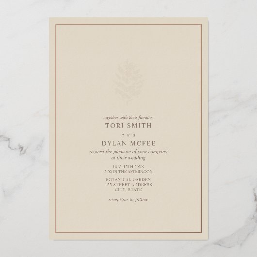 Pine Cone Off White Wedding Folie Invitation Uitnodiging (Voorkant)