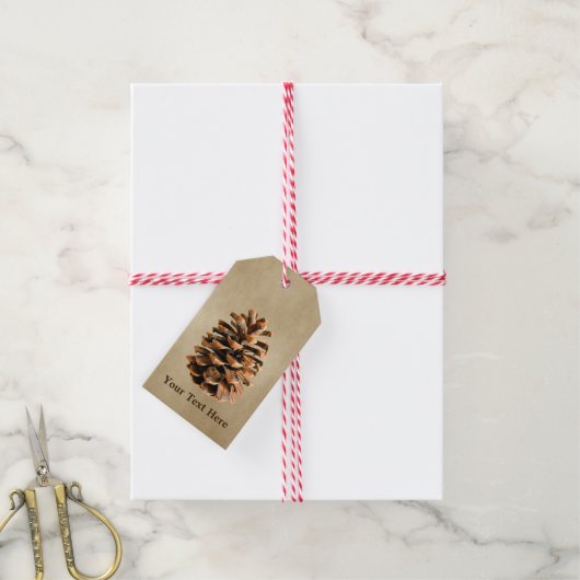 Pine Cone op bruin papier Cadeaulabel (Met Touw)