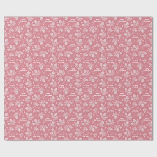 Pine Cone Patroon Roze Naam Tekst Kerstmis Cadeaupapier (Vlak)