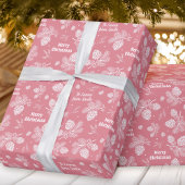 Pine Cone Patroon Roze Naam Tekst Kerstmis Cadeaupapier