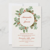 Pine Cone Rode bessen Kerstmis bruiloft uitnodigin (Voorkant)