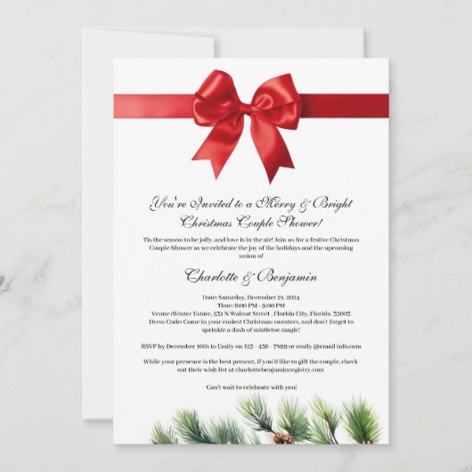 Pine Cone Rood Lint Kerstmis Koppels Douche Kaart (Voorkant)