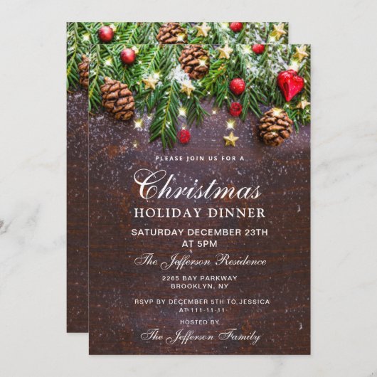 Pine Cone Rustic Holiday Kerstkerkerkerkerdag DINN Kaart (Voorkant / Achterkant)