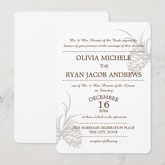 Pine Cone Silhouet Bruiloft Kaart (Voorkant / Achterkant)